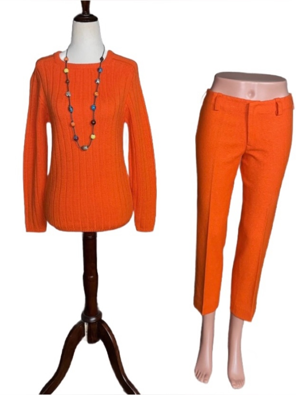 College Town Of Boston ~ Vintage ~ Small ~ Wool ~ Orange Sweater & Pants Set